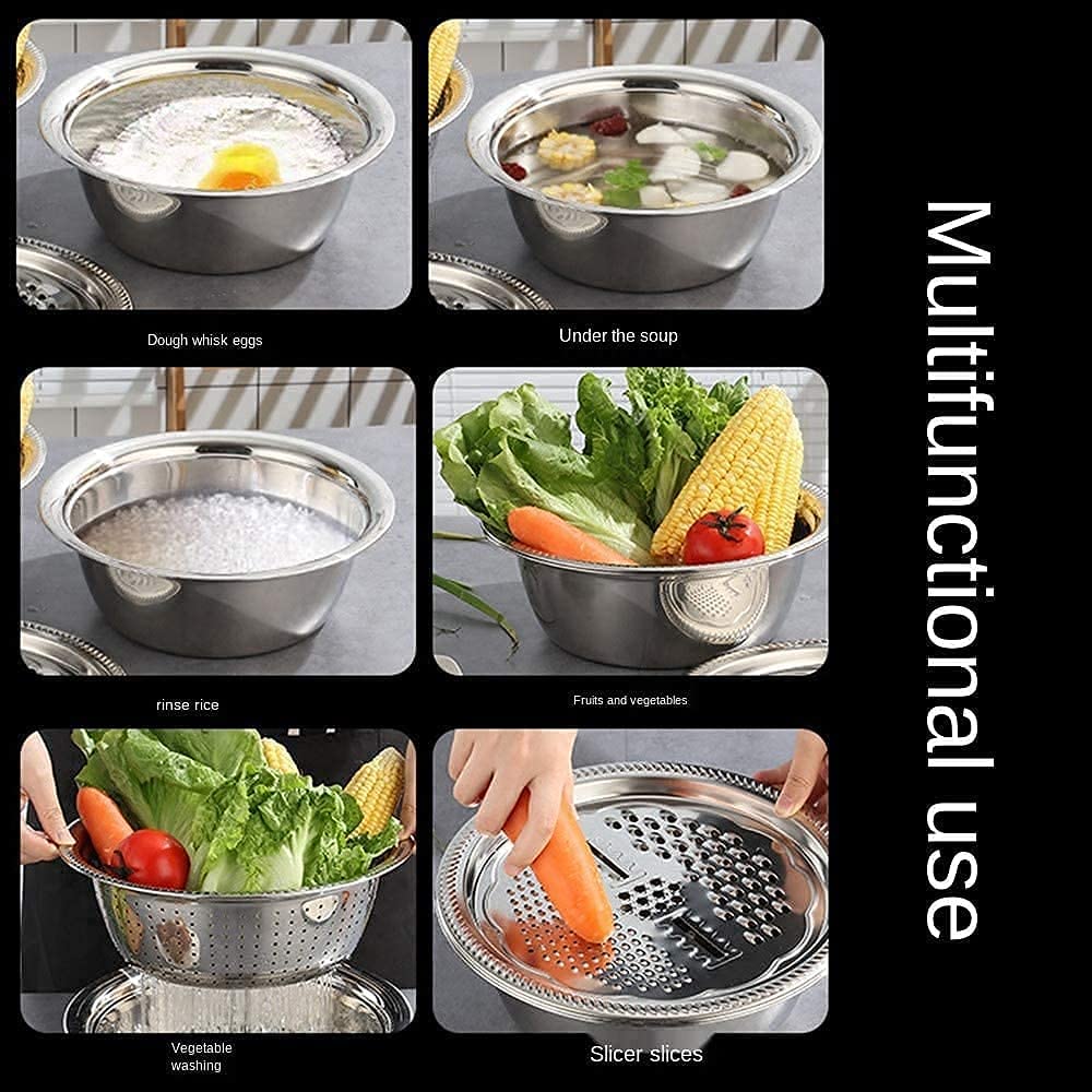 3-in-1 Multifunctional Stainless Steel Grater & Colander Basin Set